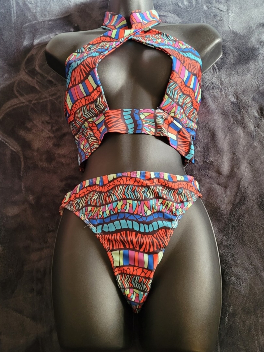 Uotmiki Brazilian Criss Cross Hollow Halter Bikini XL